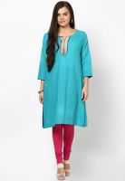 Span Blue Embroidered Kurta