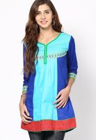 Span Blue Embroidered Kurtis