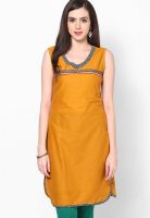 Span Mustard Yellow Solid Kurtis