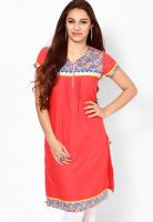 Span Red Printed Kurta