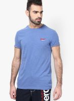 Superdry Blue Solid Round Neck T-Shirts