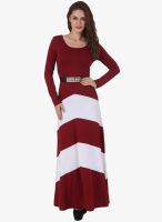 Texco Maroon Colored Solid Maxi Dress