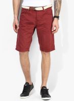 Tom Tailor Maroon Solid Shorts