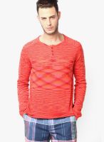 United Colors of Benetton Red Printed Henley T-Shirts