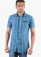 Vintage Light Blue Check Slim Fit Casual Shirt