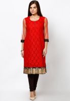 Aabroo Red Embroidered Kurtis