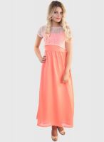 Belle Fille Peach Colored Embroidered Maxi Dress