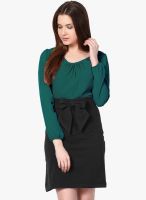 Besiva Green Color Solid Skater Dress