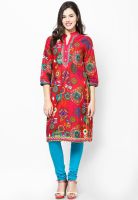 Biba Cotton Blend Red Kurta