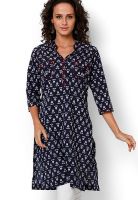 Bitterlime Navy Blue Printed Kurtis