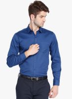 Black Coffee Blue Solid Slim Fit Formal Shirt