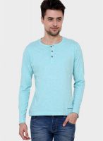 Camino Aqua Blue Solid Henley T-Shirt