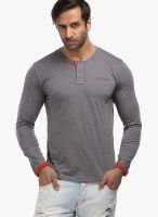 Cult Fiction Grey Milange Solid Henley T-Shirts