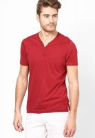 FREECULTR Red Solid Henley T-Shirts