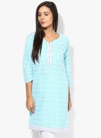 F Loop Blue Printed Cotton Blend Kurti