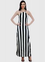Faballey Black Colored Striped Maxi Dress