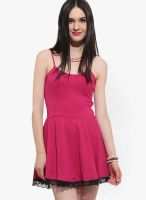 Faballey Pink Colored Solid Skater Dress