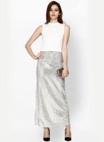 Faballey Silver Colored Solid Maxi Dress
