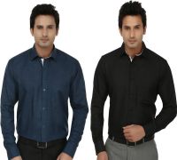 Fizzaro Men's Solid Formal Blue, Black Shirt