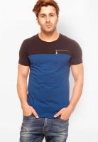 Gritstones Blue Solid Round Neck T-Shirt