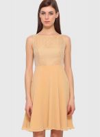ITI Beige Colored Solid Skater Dress