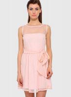 ITI Pink Colored Solid Skater Dress