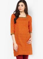 Jaipur Kurti Orange Printed Kurta