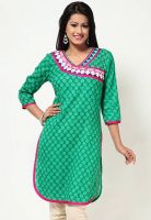 Kurti'S Green Embroidered Kurtis