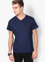 Lee Blue Printed V Neck T-Shirts