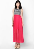 MB Darling Striped Cutout Dress With Pink Skirt