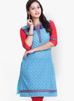 Mytri Aqua Blue Printed Kurtas