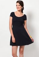 Only Blue Colored Solid Skater Dress