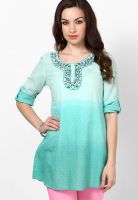 People Cotton Blend Aqua Blue Kurti