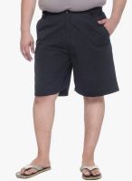 Pluss Navy Blue Solid Shorts