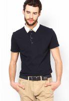 River Island Navy Blue Solid Polo T-Shirts