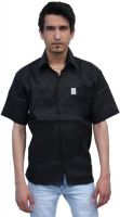 Romano Men's Solid Formal Linen Black Shirt