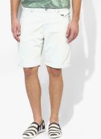 Selected Off White Solid Slim Fit Shorts