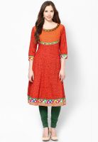 Shree Orange Embroidered Kurtis