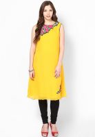 Sringam Yellow Embroidered Kurtis