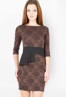 The Vanca Brown Colored Printed Bodycon Dress