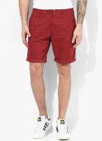Tom Tailor Maroon Solid Shorts
