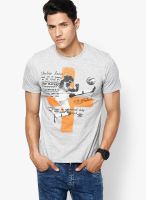 Umbro Grey Printed Round Neck T-Shirts