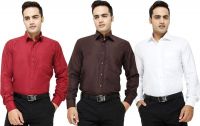 Yuva Men's Solid Formal Maroon, Brown, White Shirt(Pack of 3)