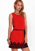Belle Fille Red Colored Solid Shift Dress