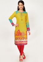 Biba Yellow Printed Kurtis