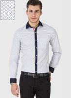 Black Coffee White Printed Slim Fit Formal Shirt