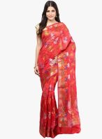 Bunkar Red Printed Cotton Blend Saree