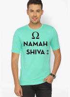 Campus Sutra Green Printed Round Neck T-Shirts