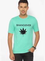 Campus Sutra Green Printed Round Neck T-Shirts