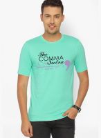 Campus Sutra Green Printed Round Neck T-Shirts